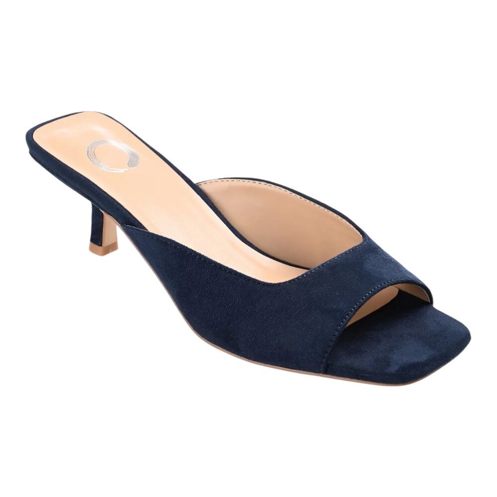 Journee Collection Women's Larna Square Toe Slip On Kitten Heels Navy Size 9 M